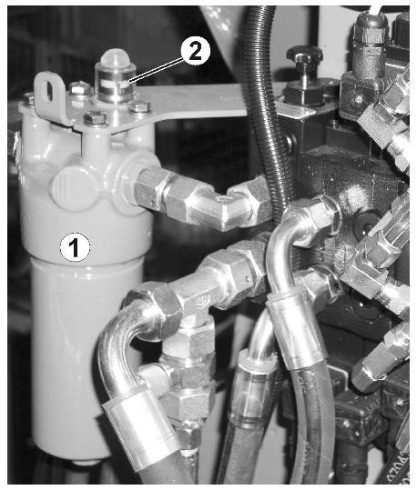 Tisztítás, karbantartás és javítás 12.12 Hidraulikaolaj-szűrő ZG-B Drive Az olajszűrő (127 ábra/1) valamint szennyezettség-jelzője (127 ábra/2) a hidraulikaolaj szenynyezettségét mutatja.