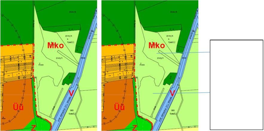 12. számú módosítás A külterület - Őze-tanya K-i oldalán lévő 0143/1 hrsz-ú telek nem mocsár besorolású alrészleteinek az Mko terület-felhasználásból az Má terület-felhasználási kategóriába sorolása.