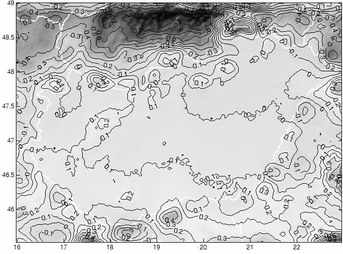 9 that the differences may reach up to 90 cm North of Hungary (high mountains), but inside Hungary the discrepancies are much smaller, mainly below 10 cm.