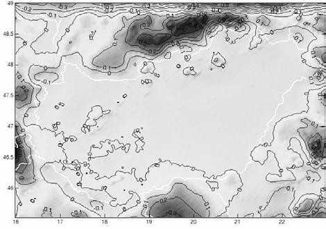 4), the numerical instability of equations disappeared in the two-step process. Fig. 5 HGTUB2007 fitted astrogravimetric, gradiometric, GPS/leveling (AGGG) quasigeoid solution (m).