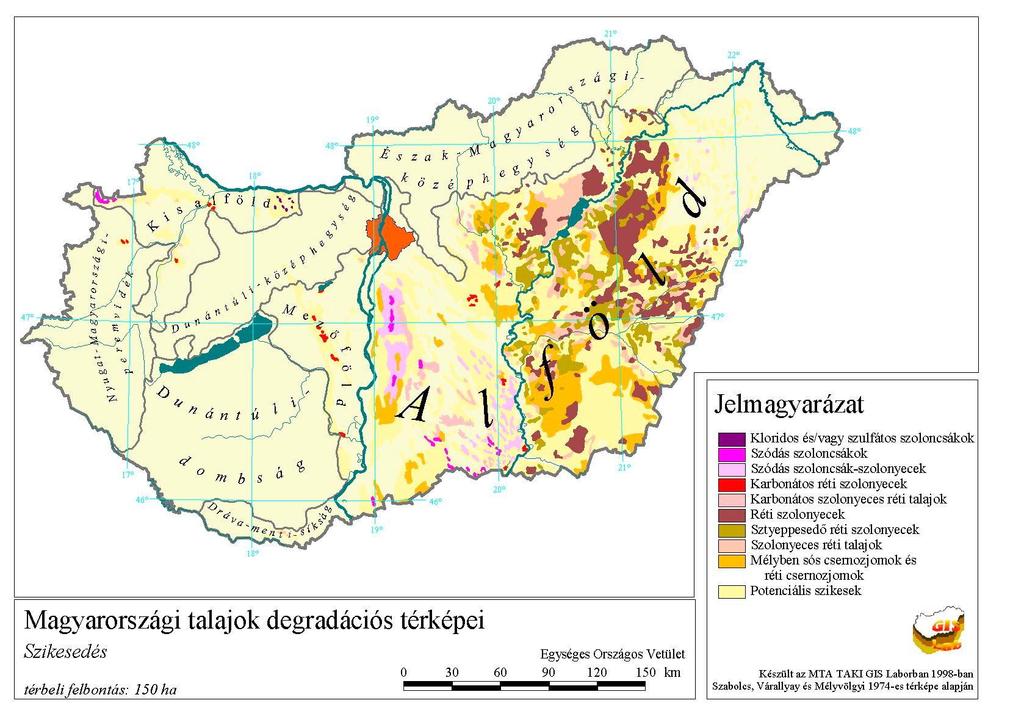 Szikesedés Magyarországon mintegy 1 millió hektáron (összterület több mint