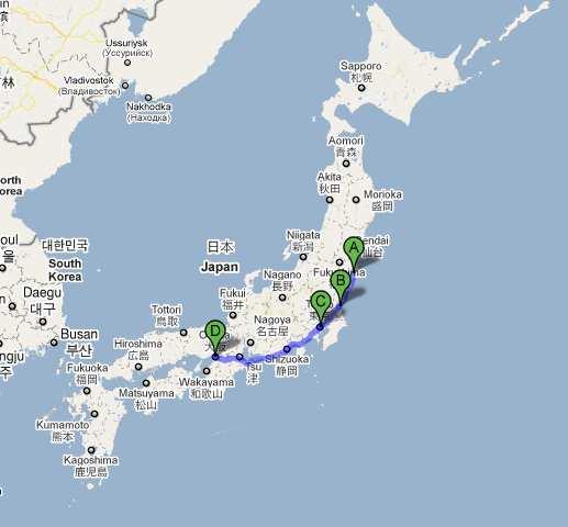 Mito: 140 km D-DNy Tokyo: 250 km D-DNy Osaka: 740 km