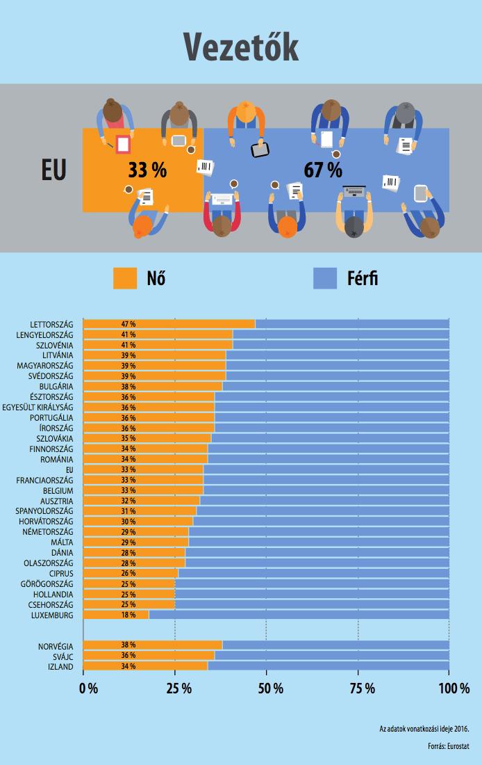 2.3 Karrier Az Európai Unióban a vezető beosztásban dolgozók egyharmada nő A munkájuk során a férfiak általában magasabb pozíciókat töltenek be, mint a nők.