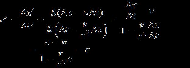 16 Lorentz-transzformáció (5) Ellenőrzés: A fény sebessége a két rendszerben Indítsunk egy c sebességű fénysugarat a K rendszerben és nézzük meg,