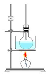 Kémia 8. 4 Kémia a háztartásban Zárjátok be a lombikot egy egyfuratú dugóval, melynek furatában egy kb. 50 cm-es üvegcsövet illesztettek! Tegyétek a lombikot vízfürdőbe, melegítsétek forrásig és kb.