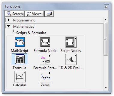 ábra A MathScript blokk elérhetősége a LabVIEW programban (2)