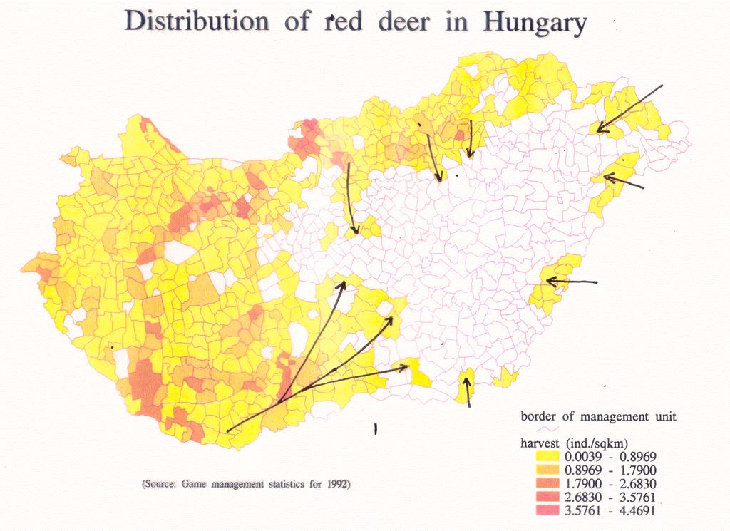 Elterjedési terület dinamikája Terjeszkedés és beszűkülés, pl: a gímszarvas terjeszkedése Magyarországon