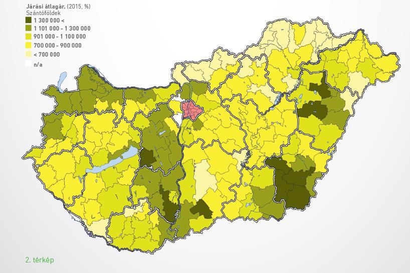 Termőföld árak járási bontásban OTP Termőföld értéktérkép 2015. Szántóföld Tavaly a legdrágább Békés megye volt, közel 1,25 milliós hektárárral.