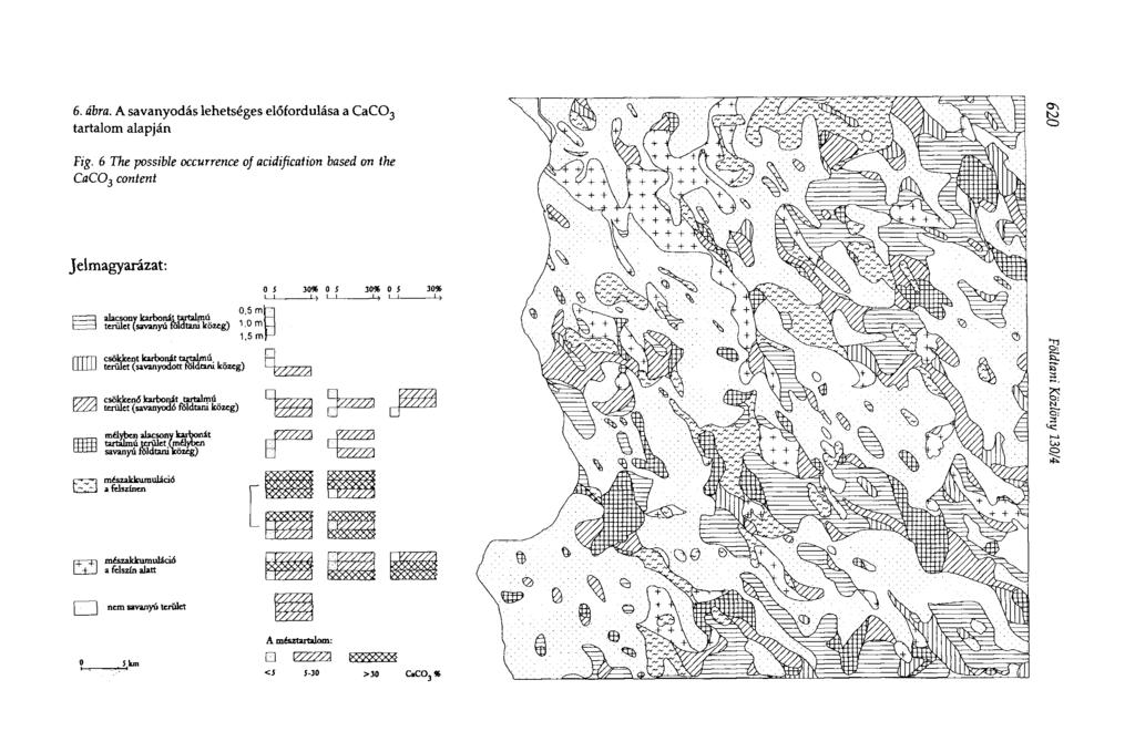 1 6. ábra. A savanyodás lehetséges előfordulása a CaC0 3 tartalom alapján Fig.
