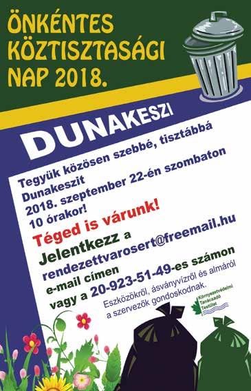 Ismét lesz Dunakeszi Önkéntes Köztisztasági Nap A Környezetvédelmi és Rendezett Városért tanácsadó testület az elmúlt időszakot is tevékenyen töltötte.