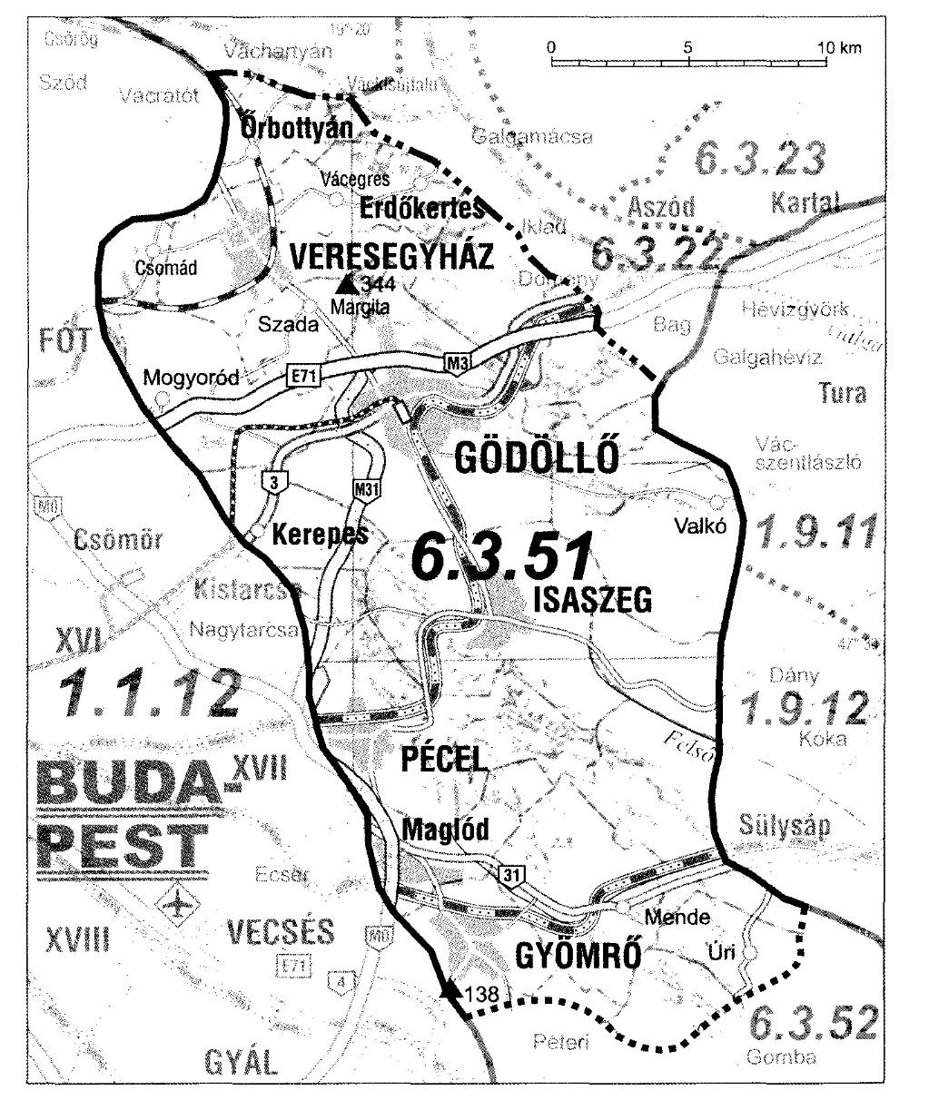 9. ábra: A Gödöllői-dombság kistáj települései (Marosi és Somogyi