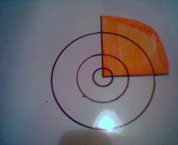 Rajzoljunk most egy (mondjuk) 50 mm sugarú kört a szög csúcsa, mint középpont körül!