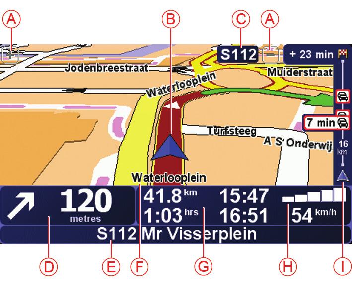 3. Vezetőnézet Vezetőnézet Amikor elindul a TomTom ONE XL HDT, akkor a Vezetőnézet látható az Ön aktuális pozíciójának részleteivel.