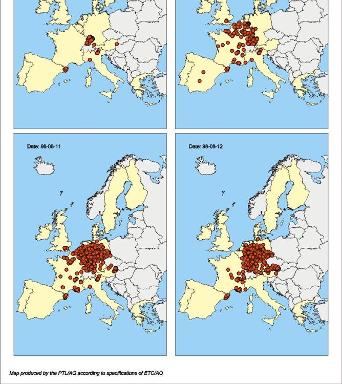 felgyülemléshez, melynek köszönhetően a kontinens nagy részén igen magas ózonkoncentrációk jelentkeztek, Európa számos pontján mértek rekord ózonértékeket, és rendeltek el szmogriadót.