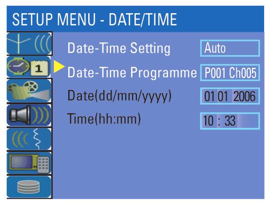 Az idõ és a dátum beállítása A felvevõnek van automatikus dátum és idõ beállítási szolgáltatása. A dátum és idõ beállítások a kiválasztott programozott csatorna információjának felelnek meg.