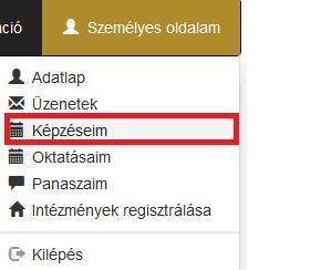 A Képzéseim gomb megnyomása után az alábbi felület lesz látható, a piros körrel jelölt részre történő kattintással válik letölthetővé a bizonyítvány a felületen. Figyelem!