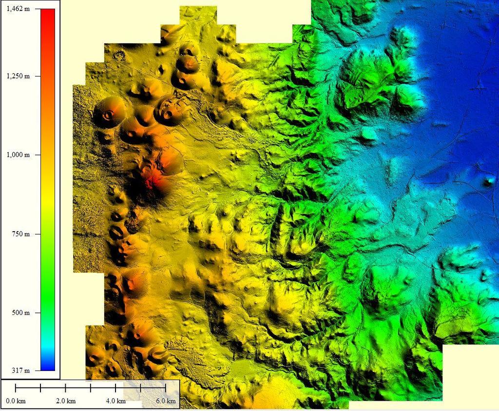 14. ábra: A Chaîne des Puys terület LiDAR domborzatmodellje Global Mapperben megjelenítve A LiDAR-nál az adataim