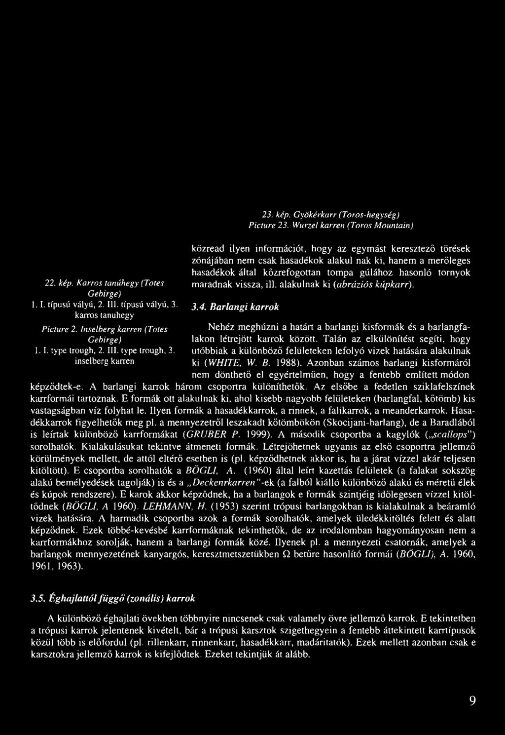 Wurzel karren (Toros Mountain) közread ilyen információt, hogy az egymást keresztező törések zónájában nem csak hasadékok alakul nak ki, hanem a merőleges hasadékok által kőzrefogottan tompa gúlához