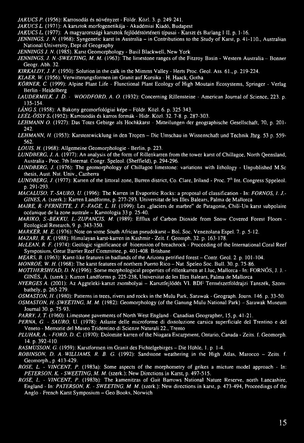 (1968): Syngenetic karst in Australia - in Contributions to the Study of Karst, p. 41-110., Australian National University, Dept of Geography JENNINGS J. N. (1985).