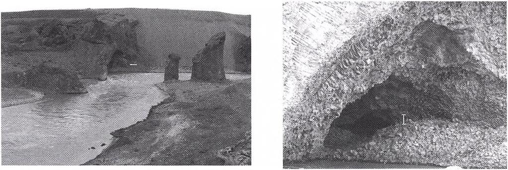 kőzetdarabok is elősegítik (JENNINGS 1985). Az így kialakult meander-barlangok szép példáit találjuk a Jökulsá á Fjöllum gleccserfolyó mederoldalaiban, például Hljóöaklettarban (13. és 14. kép).