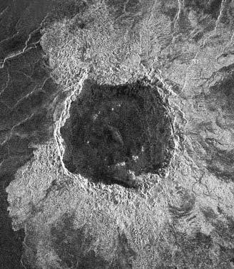 A Vénusz, ahogy ma látjuk 221 50 km 16. ábra. Egyenes oldalú becsapódásos kráter a Vénuszon. végig, mind a legújabb idôkig.