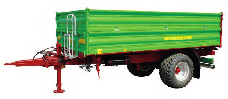 Három oldalra billentő mezőgazdasági pótkocsik Futómű változatok Különböző megoldások - az eltérő igényekhez Strautmann SEK 572-802 egy-tengelyes pótkocsi 5,75 t 8 t megengedett össztömeg Alacsony