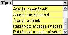 Kitöltendő mezők: Típus: A típus legördítő lista segítségével kiválasztható, hogy az adott gépjármű milyen mozgás típussal kerüljön le a készletről (fontos megjegyezni, hogy a logisztikai modul, csak