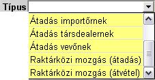 Kitöltendő mezők: Típus: A típus legördítő lista segítségével kiválasztható, hogy az adott gépjármű milyen mozgás típussal kerüljön le a készletről (fontos megjegyezni, hogy a logisztikai modul, csak