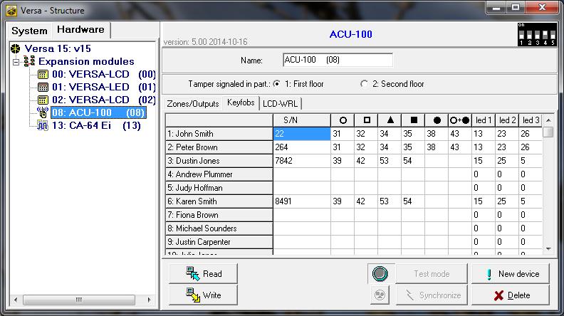 SATEL ACU-120 23 5. ábra DLOADX program: távvezérlők kezelése VERSA / VERSA Plus vezérlőpanelhez csatlakoztatott vezérlő esetén.