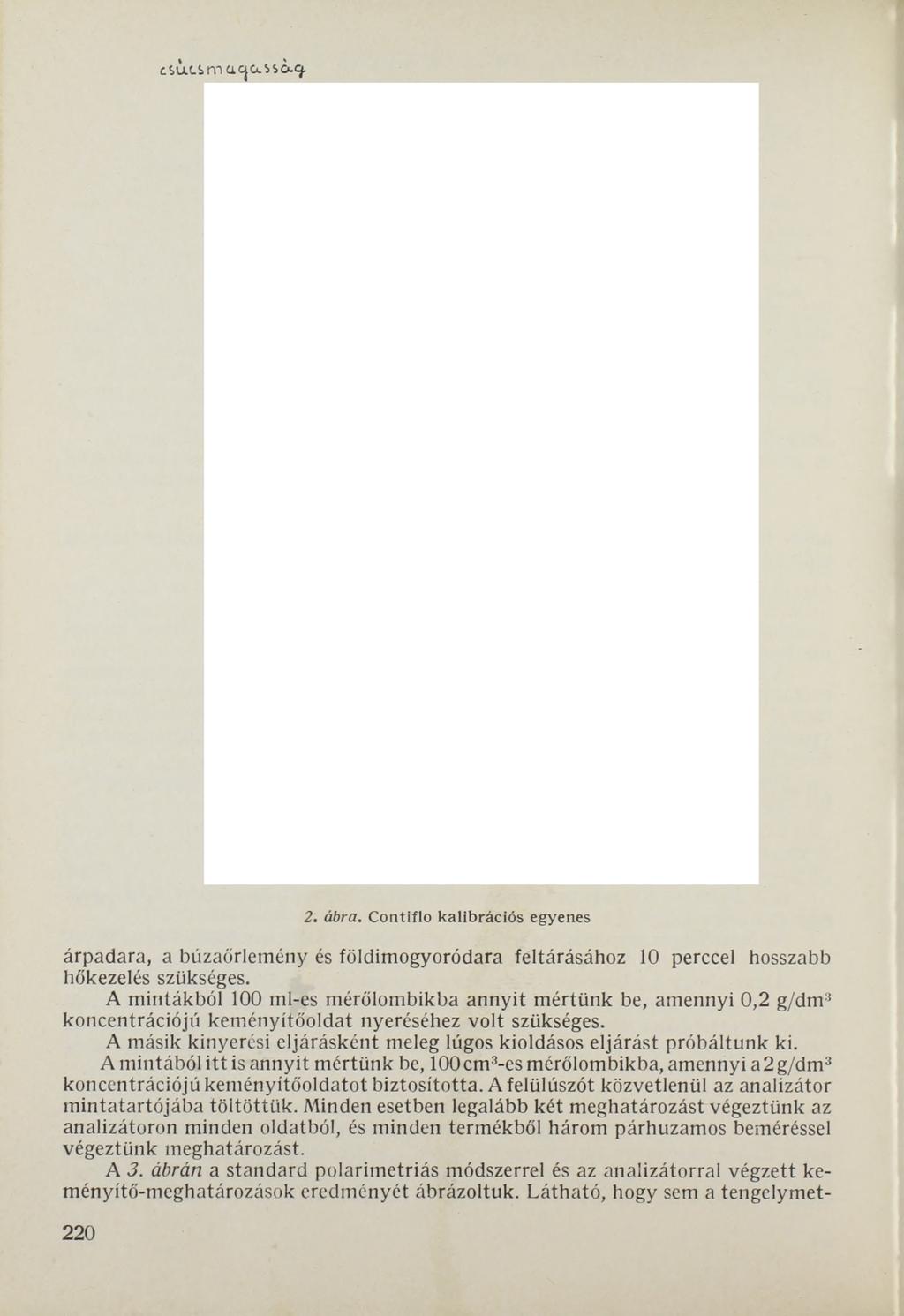 tsü.<-imacjca.s$ő.g. 2. ábra. C ontiflo kalibrációs egyenes árpadara, a búzaőrlemény és földimogyoródara feltárásához 10 perccel hosszabb hőkezelés szükséges.