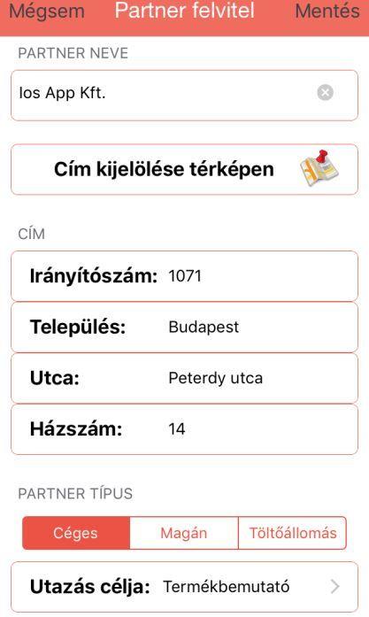 A következő ablakban látható, hogy a megfelelő mezőkbe az alkalmazás átemeli a címadatokat, ha POI-t választottál ki, akkor a nevét is - melyeket adott esetben természetesen akár módosíthatsz is, ha