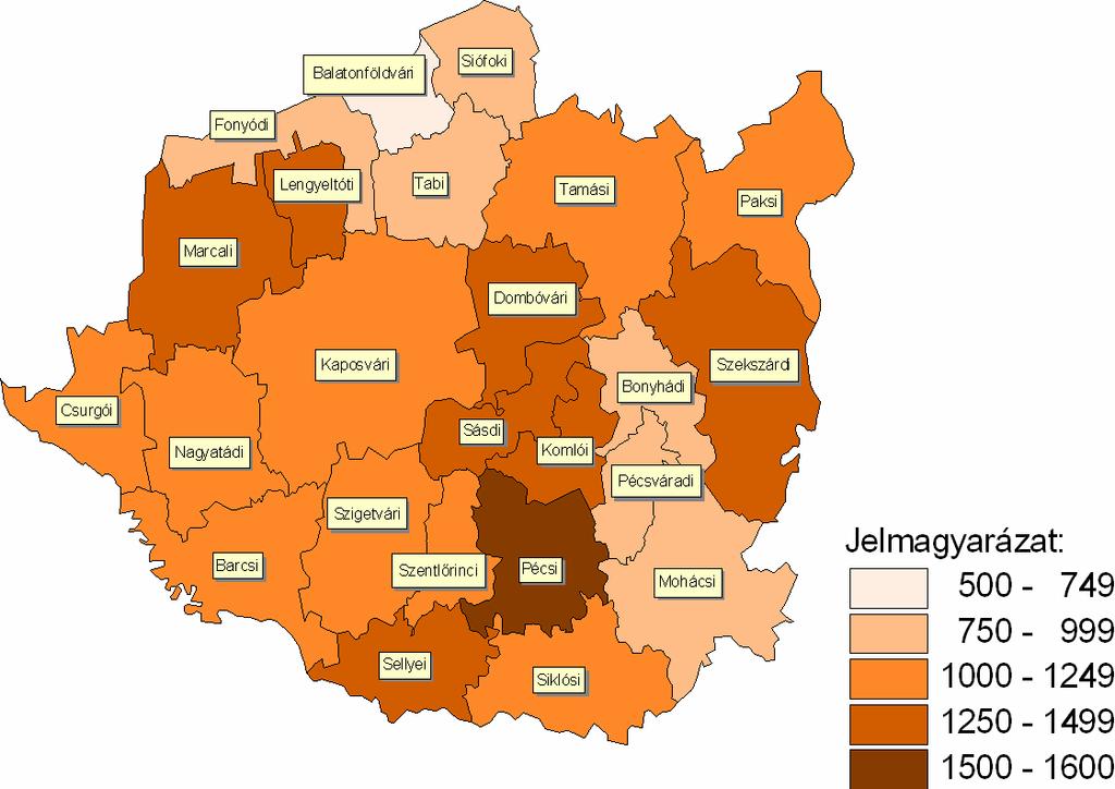 nagyobb eltérések mutatkoztak. A bűnelkövetők előfordulása Baranyában volt a leggyakoribb, 1319 fő jutott 100 ezer lakosra, Tolnában 1206, Somogyban 1096 fő.