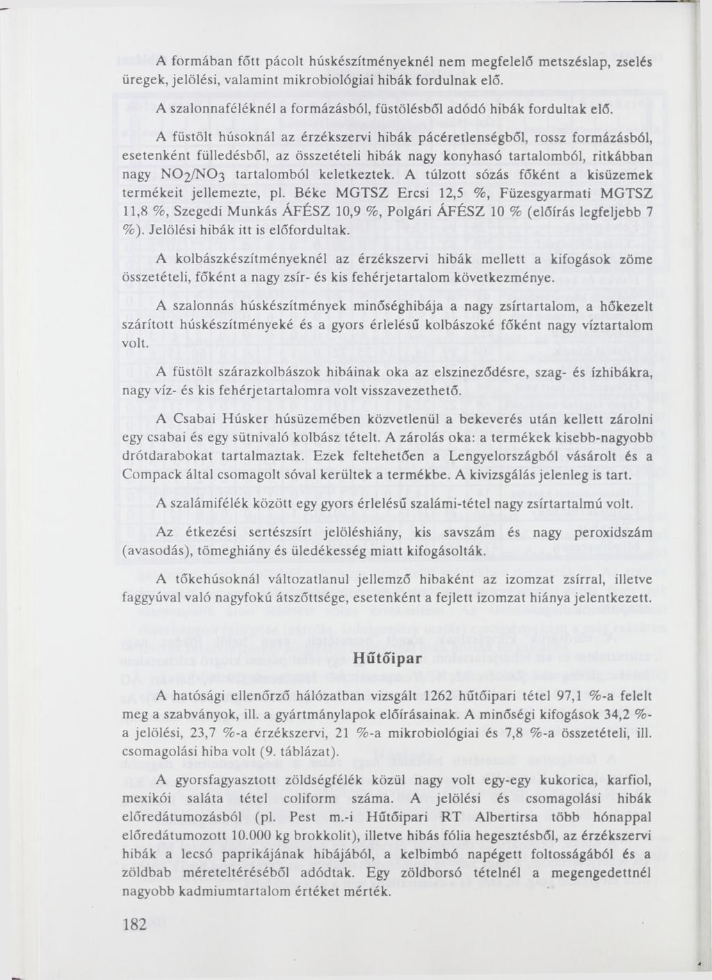 A formában főtt pácolt húskészítményeknél nem megfelelő metszéslap, zselés üregek, jelölési, valamint mikrobiológiai hibák fordulnak elő.