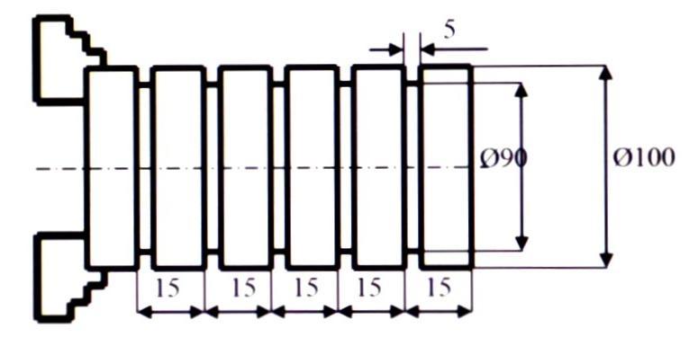 4. feladat Az ábrán látható Ø100 munkadarabon 5 db beszúrást kell készítenünk 15 mm-es távolságra!