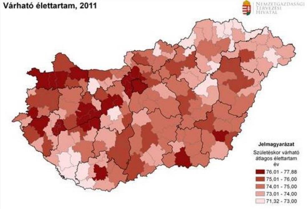 Térbeni-társadalmi egyenlőtlenségek Magyarországon A születéskor várható