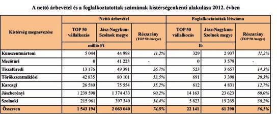 A megye legtöbb vállalkozását felsorakoztató szolnoki kistérség gazdálkodóinak együttes értékesítése 397,3 milliárd Ft-ot tett ki, melynek több mint felét a kistérség 20 kiemelt vállalkozása