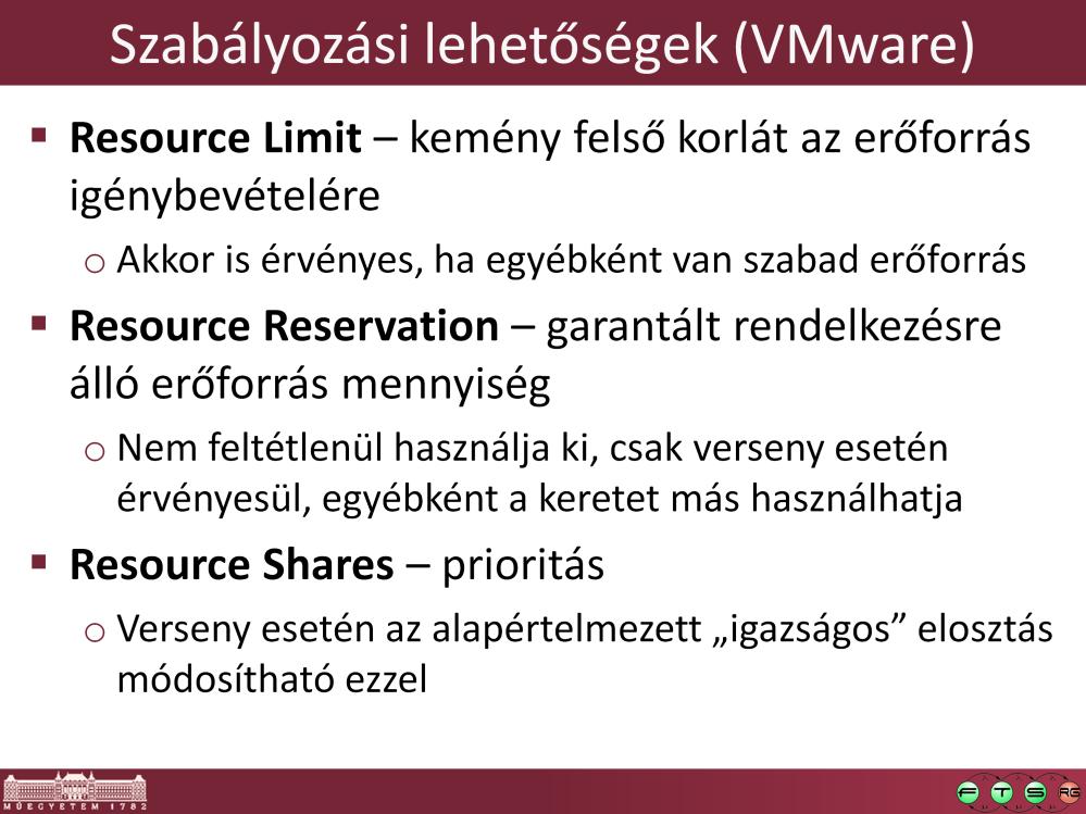 További információ (ütemező leírása, co-scheduling, CPU topology aware loadbalancing, stb.): VMware.