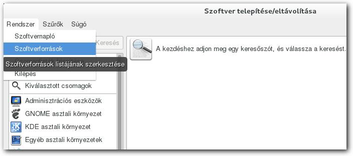 LINUX KLIENSEK KONFIGURÁLÁSA A Szoftver telepítése/eltávolítása Rendszer\Szoftverforrások menüpontra.