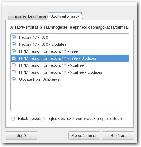 LINUX KLIENSEK KONFIGURÁLÁSA A hitelesítés után várja meg, míg a program lekérdezi a külső szoftverforrásokat. Ezután már több szoftverforrást is ki tud jelölni.