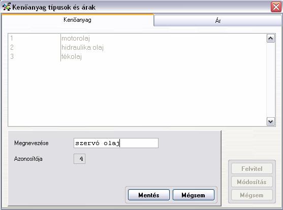 Kenőanyagok A gépjárműhöz használt kenőanyagokat külön tartja nyilván a program. Az üzemanyagok menüpont szisztémájához hasonlatosan kell itt is eljárnunk.
