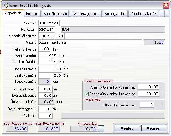 Feldolgozás Az alapadatok feltöltése után a Feldolgozás menüpontjai alatt lehet rögzíteni a menetleveleket, munkaidőadatokat és a gépjárművek javításait.