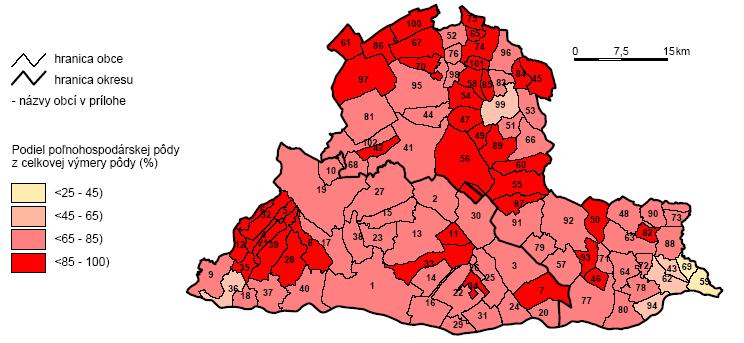 Socioekonomické lokalizačné faktory... 113 Mapa č. 4. Po nohospodárska pôda v Dolnonitrianskom regióne (v roku 2002) Prameň: VÚGK, 2005 Spracoval: Gábor Lelkes Mapa č. 5.