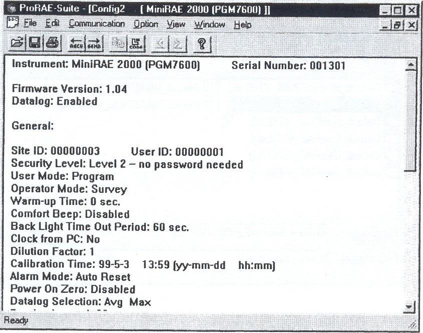 a Default_MiniRAE2000_V200.cfg azt jelenti, hogy ez a fájl a MiniRAE 2000 monitorhoz tartozik és a verziószáma V2.00. Válasszon egy konfigurációs számot a fájlnévre kattintva és az Enter gombot megnyomva, vagy a dialógus dobozban az Open gombra kattintva.