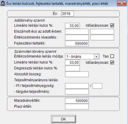 Értékcsökkenési leírás módja Új eszköz felvitelekor meg kell adni az adott évre az értékcsökkenési leírás módját. A következő évben, ha nincs változás, akkor az Écs.