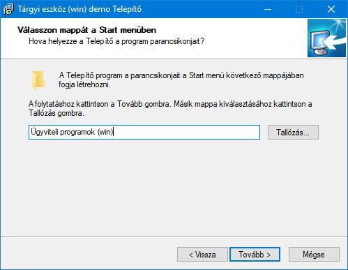 4. Mappa létrehozása a Start menüben A telepítő felajánlja a Windows Start menüjében mappa