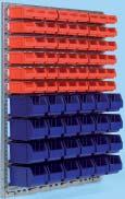 kivitele 24 doboz, 3-as méretű kék, 54 doboz, 4-es méretű piros Szélesség 1055 mm Magasság 1275 mm Raktárrendszer a műhelyek, a kisipar és a nagyipar számára, ideális kis- és pótalkatrész tárolásra.
