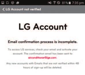 ! MEGJEGYZÉS Ha az e-mailes megerősítés nem teljes, az LG Smart