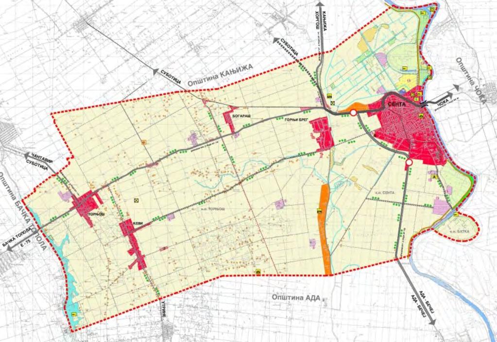 Zenta távolsága egyes jelentős központoktól az alábbi: Szabadka: 60 km Nagykikinda: 39 km Újvidék: 85 km Belgrád: 165 km Térkép 1.