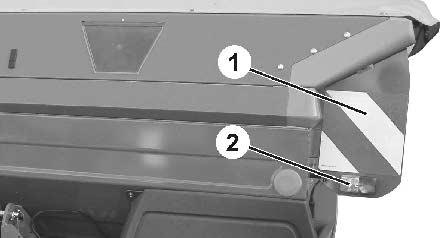 .. Világítóberendezés elöl, L1000 tartálymagasítók esetén szükséges: (1) 2 figyelmeztető tábla elöl és 2 figyelmeztető tábla hátul (2) jobb és