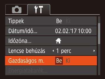 A Gazdaságos mód használata Az energiatakarékos működés beállítása Ez a funkció lehetővé teszi az akkumulátor energiájának megtakarítását Képfelvételi módban.